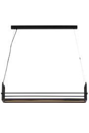 Moderne LED-Hängeleuchte in rechteckiger Form, schwarze Metallstruktur, seitliche Perspektive