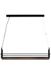 Moderne LED-hanglamp in rechthoekige vorm, met een zwart metalen frame, zijaanzicht