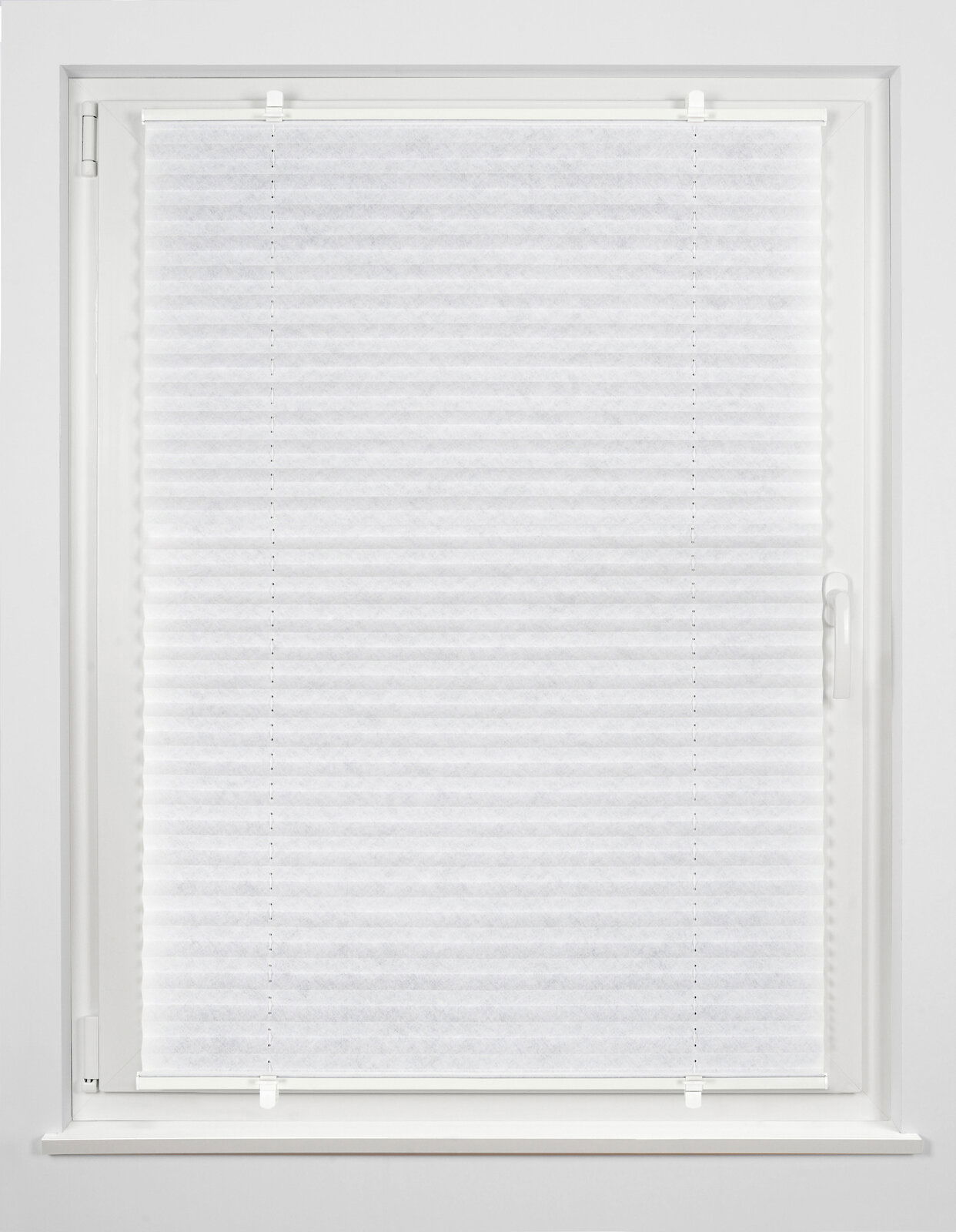 Plissee gefädelt 80x130cm in weiß, frontal am Fenster montiert