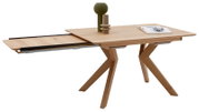 Moderner Esstisch aus Holz mit ausziehbarer Platte, seitliche Perspektive