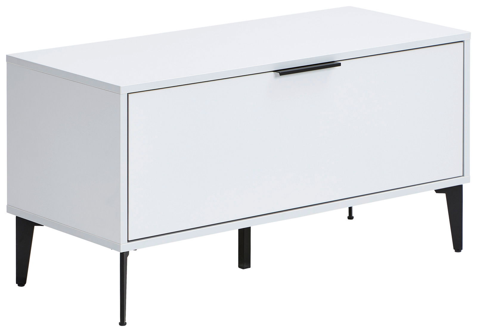 Hom´in Garderobenbank JOLLY Weiße Garderobenbank JOLLY mit schwarzem Griff und Beinen, seitliche Perspektive