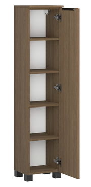 Offener Midischrank aus Holz mit vier Einlegeböden, Perspektive von vorne rechts