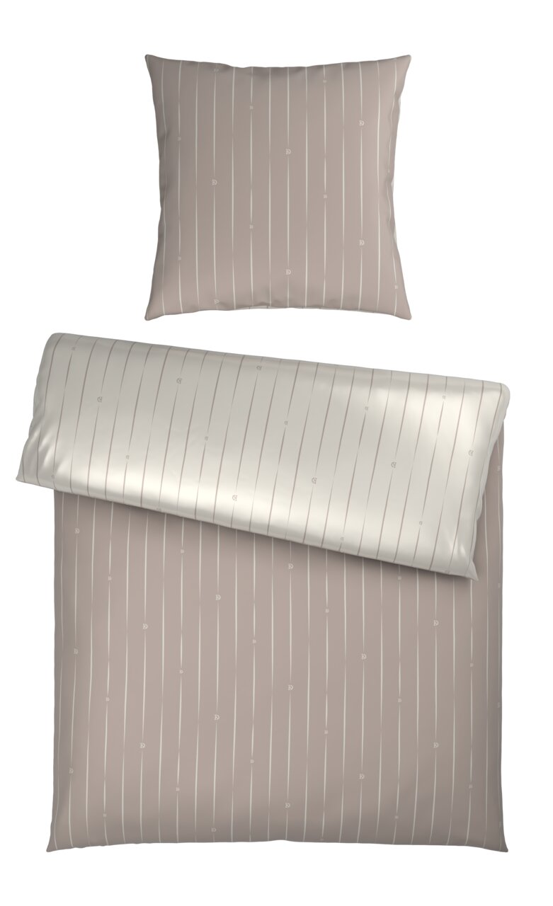 Dieter Knoll Wendebettwäsche Wendebettwäsche-Set mit dezentem Streifenmuster in Beige und Weiß, aus der Vogelperspektive fotografiert.