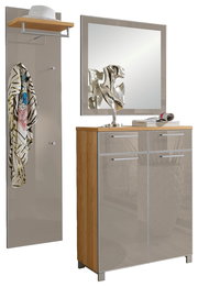 Garderoben-Set 3-tlg. mit Spiegel, Schrank und Wandpaneel in moderner Holzoptik, seitliche Perspektive