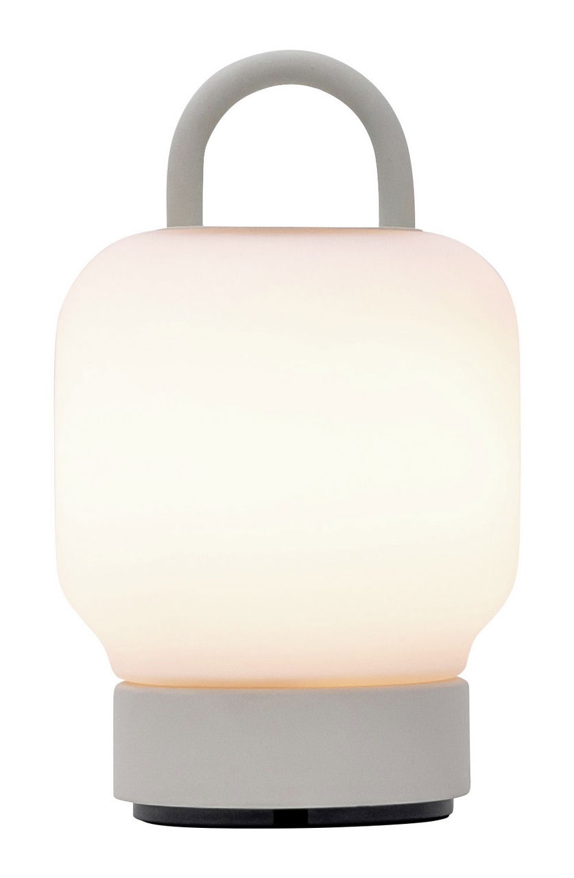 Tragbare Lampe in Wolkenweiß mit Griff, frontal betrachtet