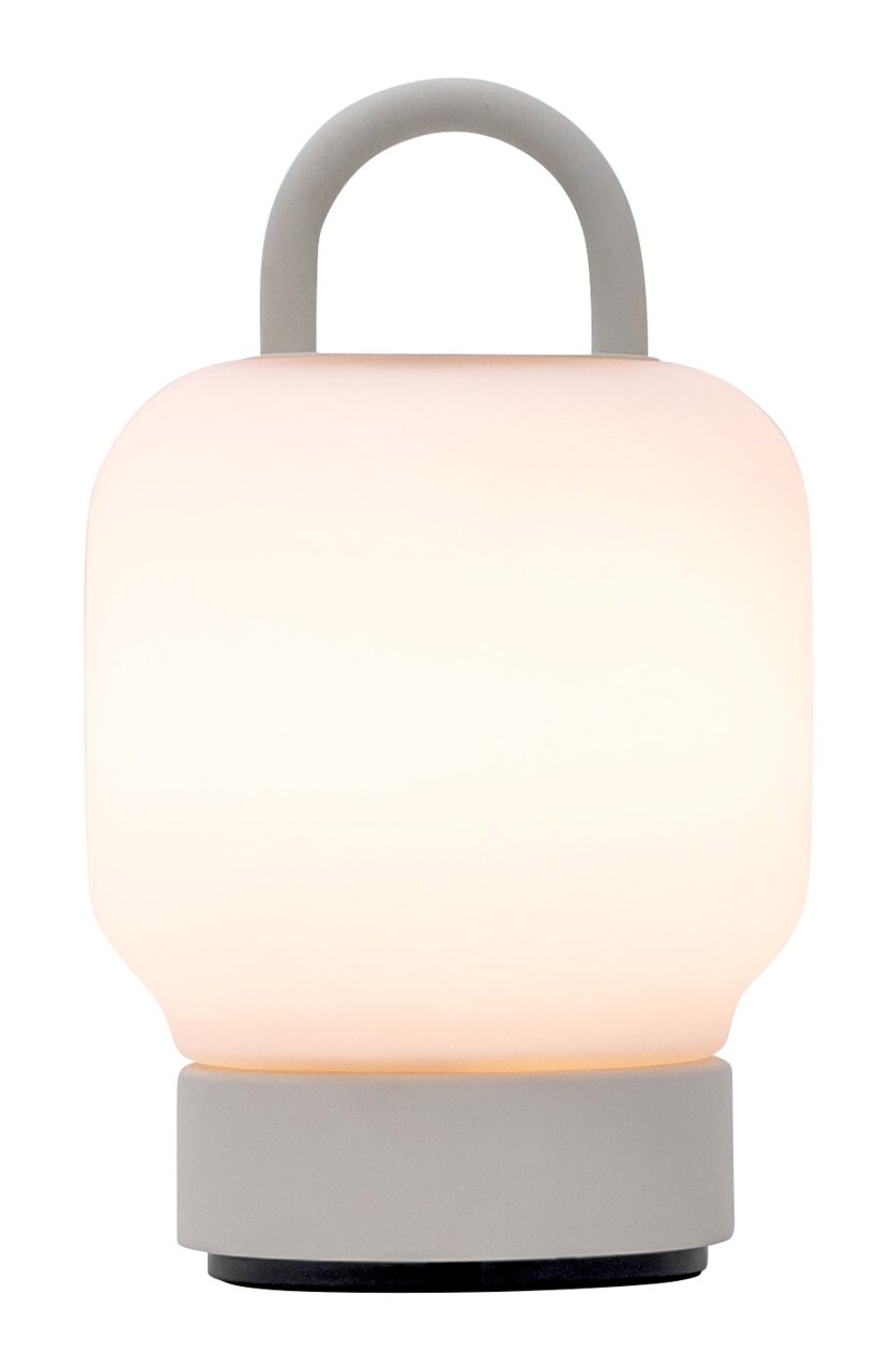 Tragbare Lampe in Wolkenweiß mit Griff, frontal betrachtet
