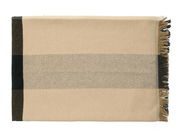 Plaid in Beige mit schwarzen Streifen und Fransen, Draufsicht