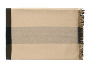 Plaid in Beige mit schwarzen Streifen und Fransen, Draufsicht