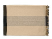 Plaid in Beige mit schwarzen Streifen und Fransen, Draufsicht