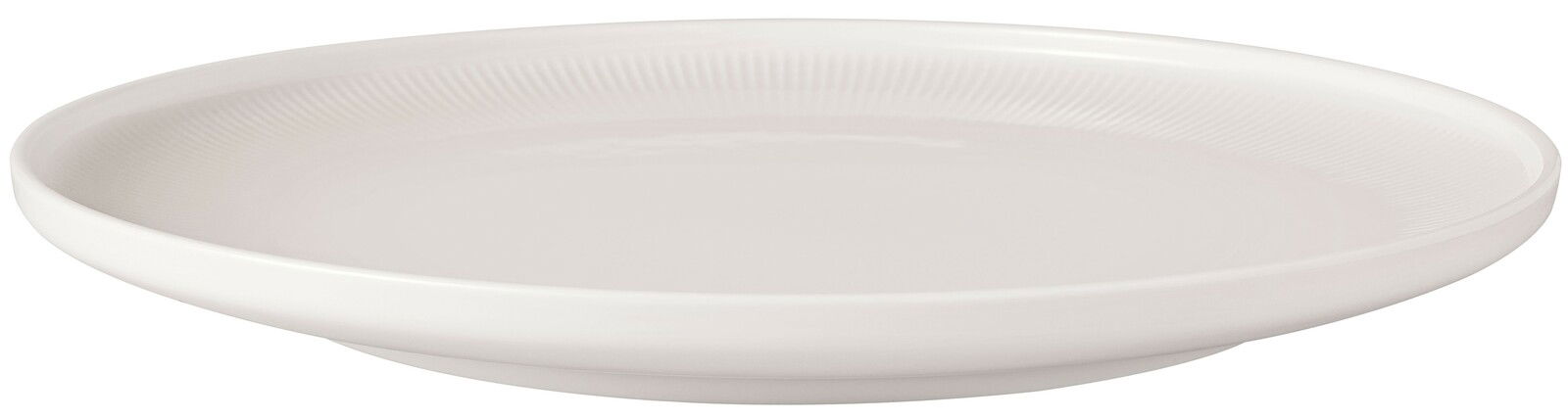 Weißer Speiseteller Afina mit einem Durchmesser von 27,2 cm, seitliche Perspektive