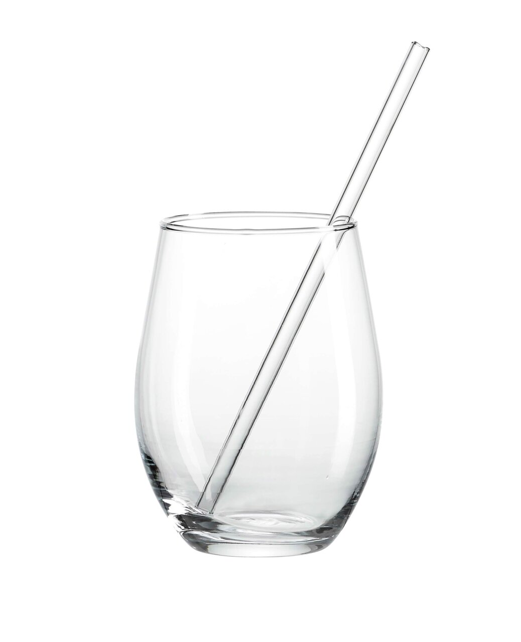 Klarglas-Partyglas mit Strohhalm, seitliche Perspektive