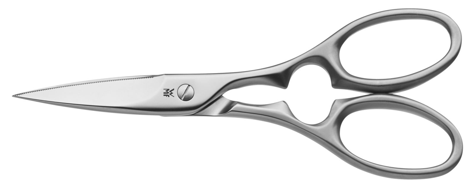 Silberne Küchenschere aus Edelstahl, seitliche Ansicht