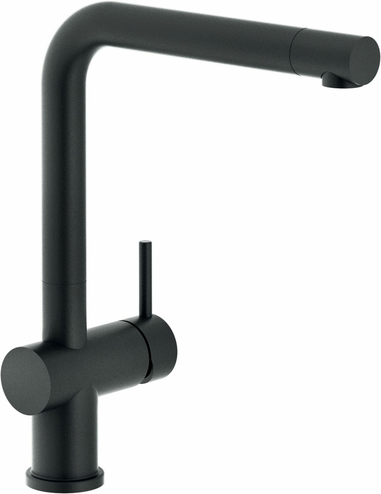 Schwarzer Einhebelmischer mit modernem Design, seitliche Ansicht