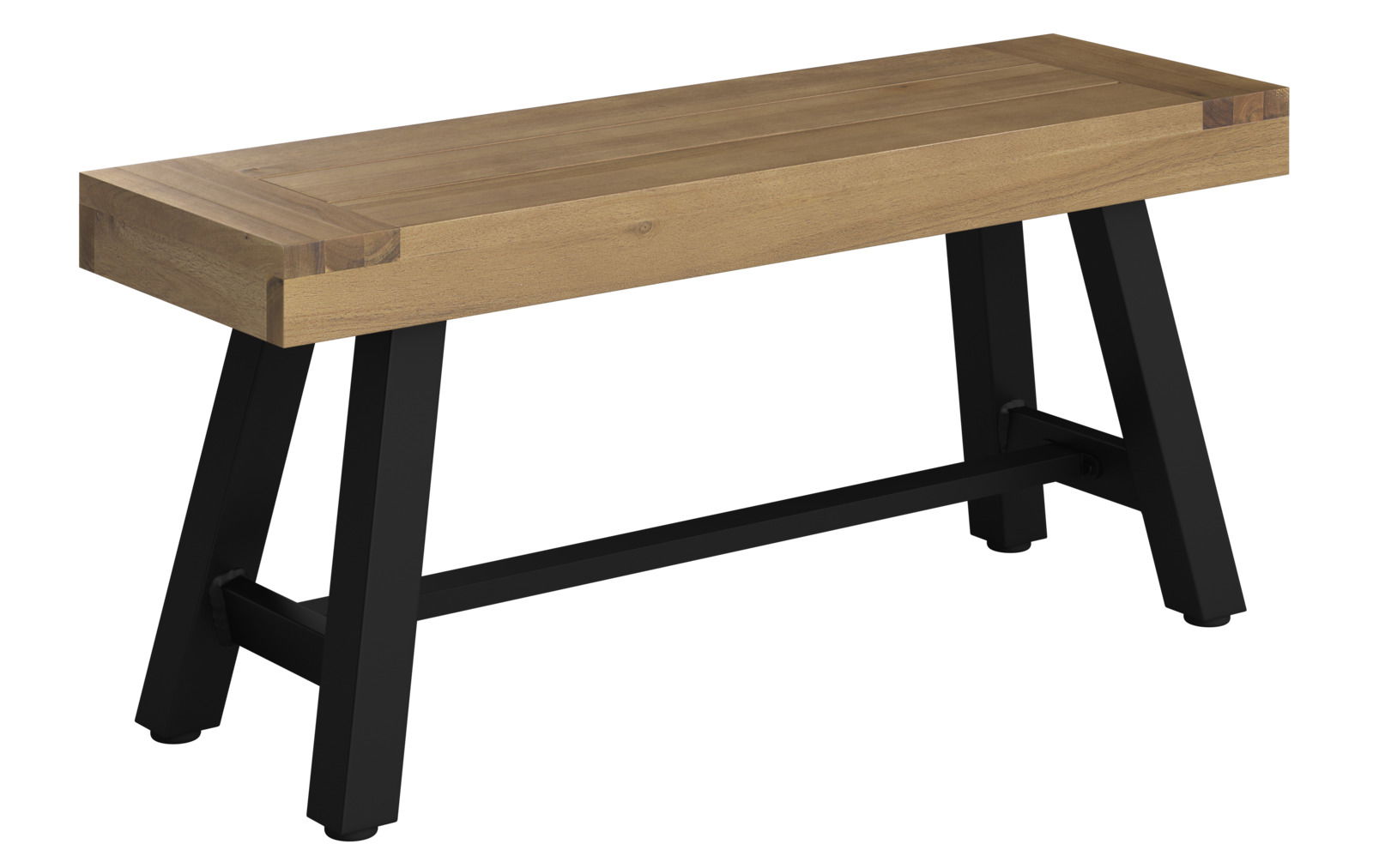 Ambia Garden Gartenbank SPLITWORK Gartenbank aus Holz mit schwarzem Metallgestell, seitliche Perspektive