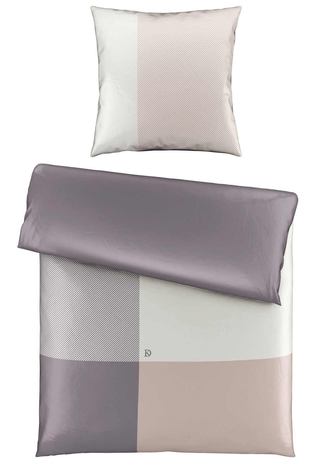 Wendebettwäsche-Set in sanften Pastelltönen mit geometrischem Muster, Draufsicht