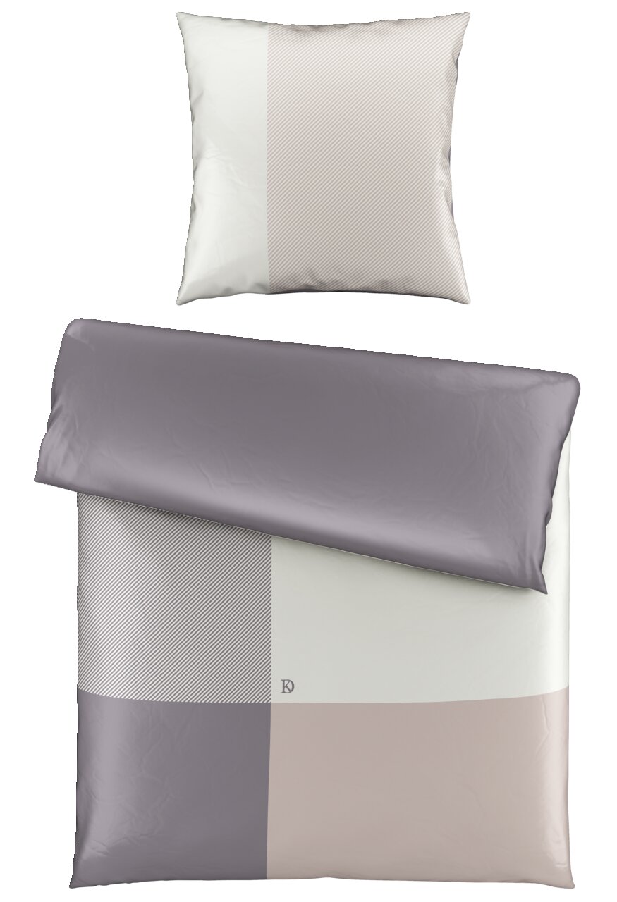 Omkeerbaar beddengoedset in zachte pasteltinten met geometrisch patroon, bovenaanzicht