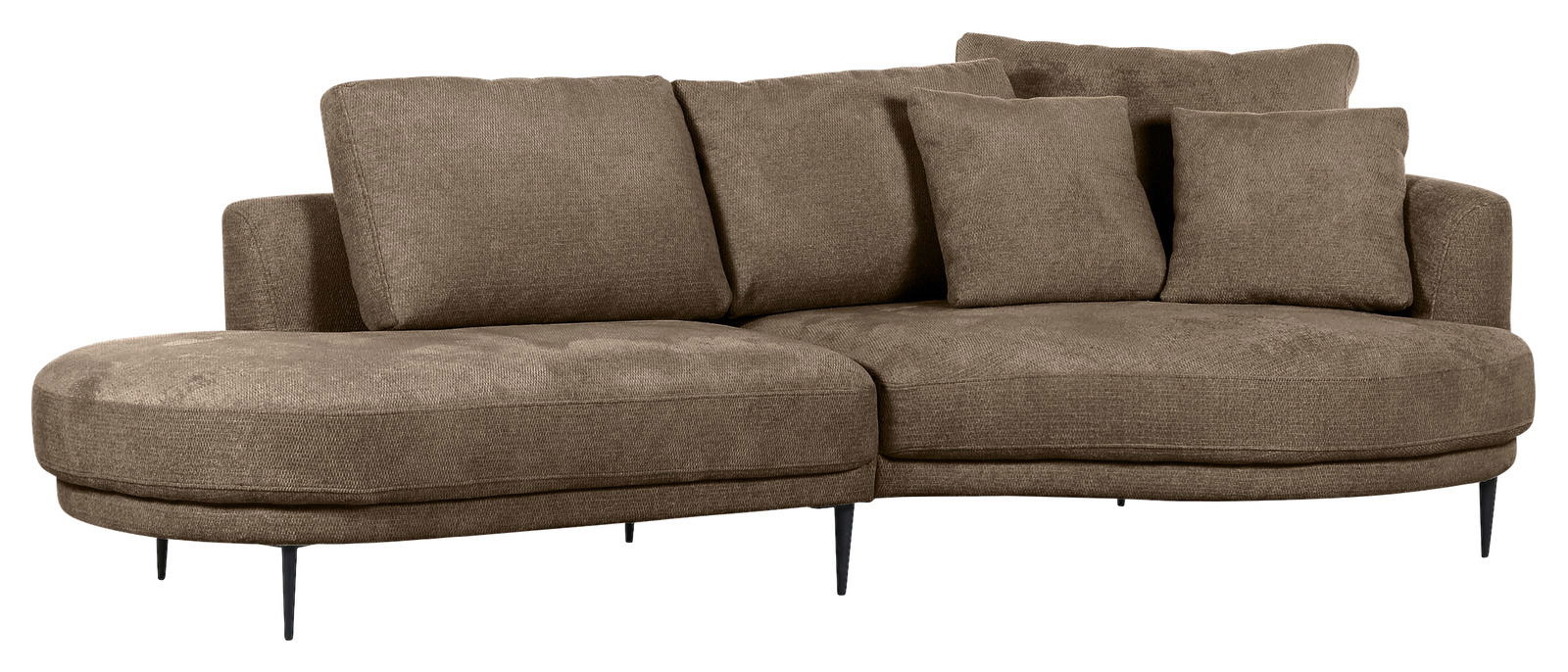 Braunes Sofa mit Ottomane rechts, Vorderansicht