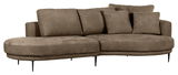 Braunes Sofa mit Ottomane rechts, Vorderansicht