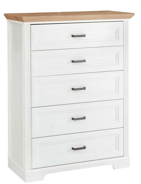 Landscape Schubkastenkommode JUDITH Weiße Schubkastenkommode mit fünf Schubladen und einer Holzplatte, Frontalansicht