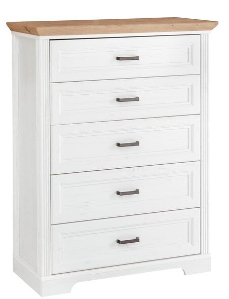 Landscape Schubkastenkommode JUDITH Weiße Schubkastenkommode mit fünf Schubladen und einer Holzplatte, Frontalansicht