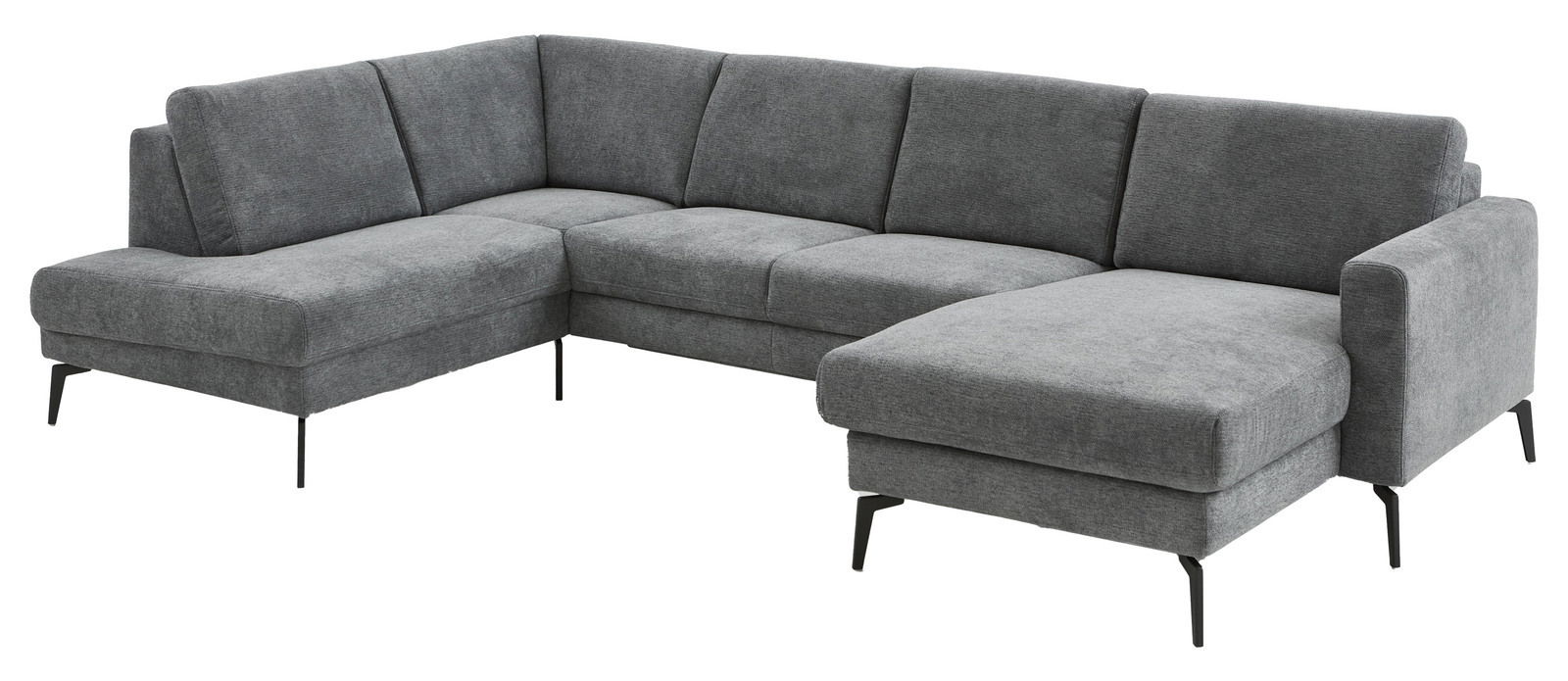 Beldomo System Ecksofa HAGEN S Graue Polsterrundecke in L-Form mit schwarzem Metallgestell, Perspektive von vorne rechts