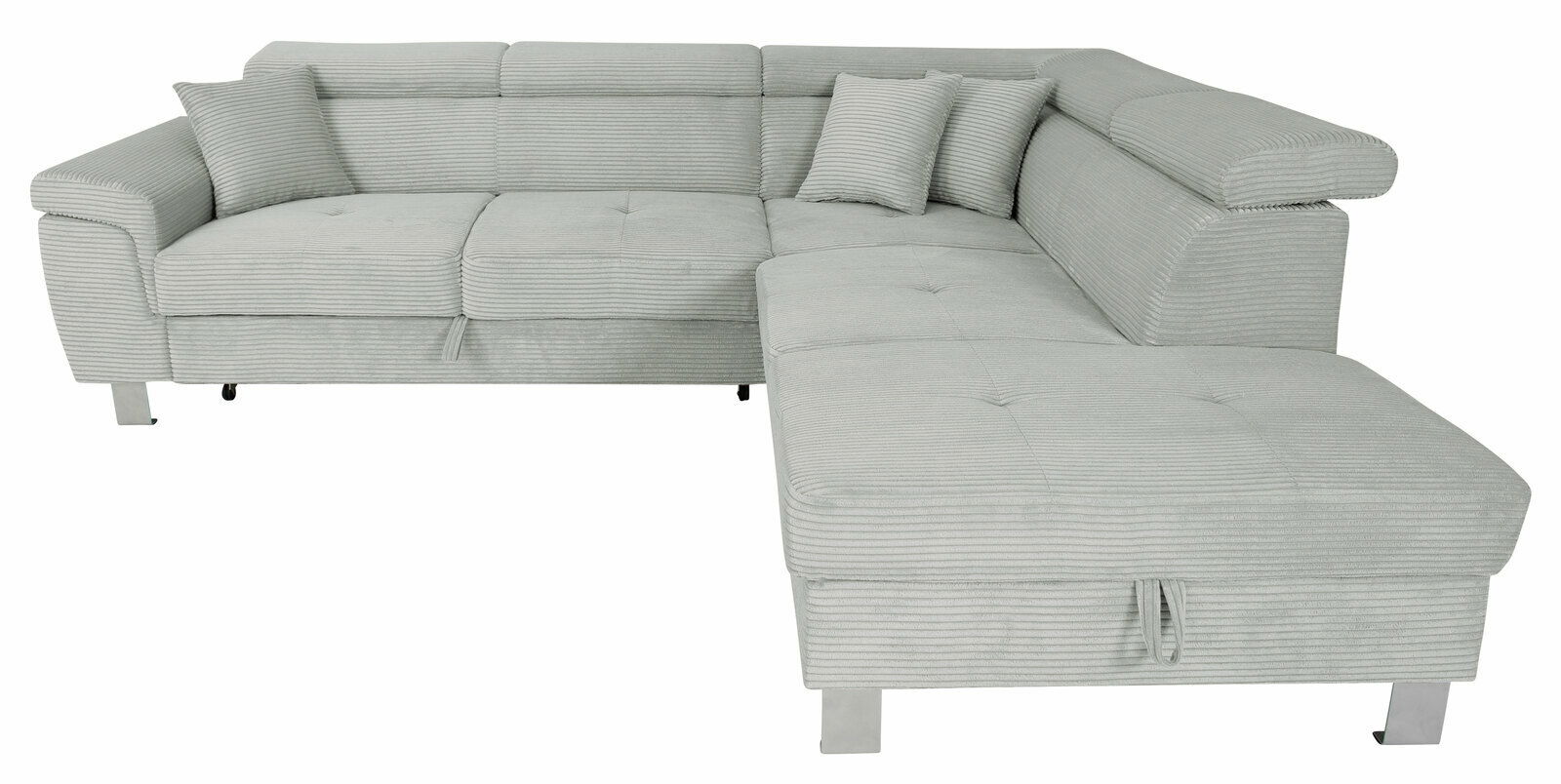 Graues Ecksofa mit zwei Kissen, Vorderansicht