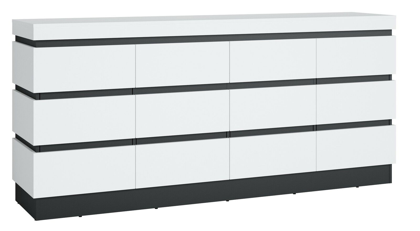 Z2 Sideboard Campania Modernes Sideboard in Weiß mit grauen Akzenten, frontal betrachtet.