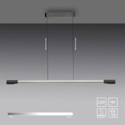 Moderne LED-Pendelleuchte in Seitenansicht mit dimmbarer Helligkeit und Höhenverstellung.