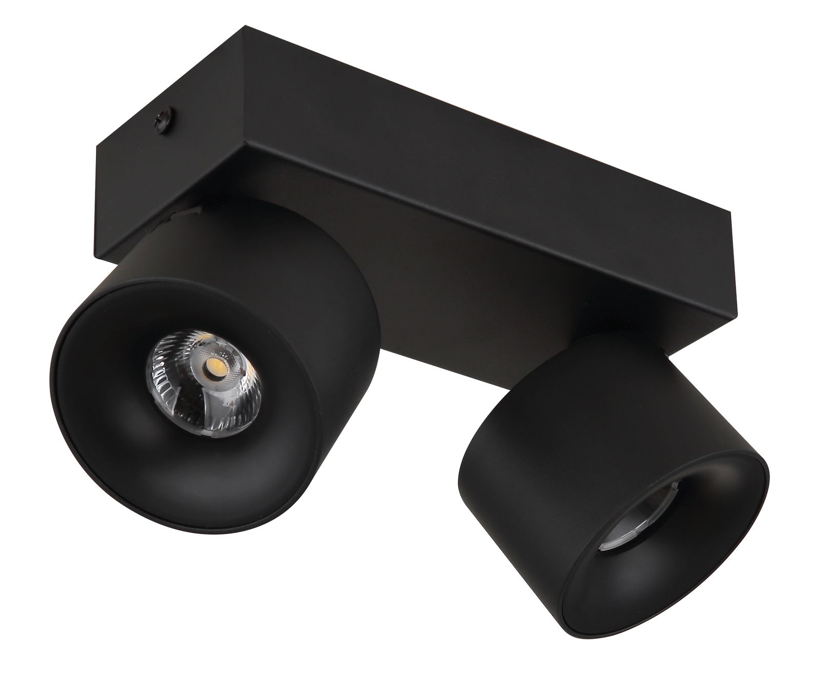 Schwarzer LED Strahler mit zwei verstellbaren Leuchten, seitliche Perspektive