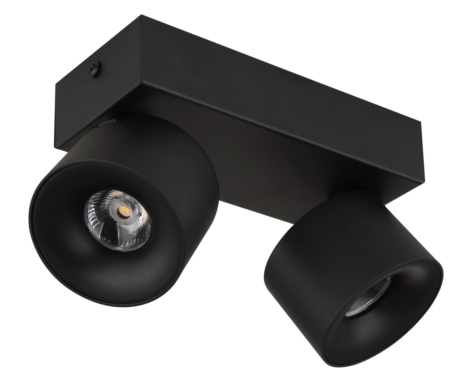 Schwarzer LED Strahler mit zwei verstellbaren Leuchten, seitliche Perspektive