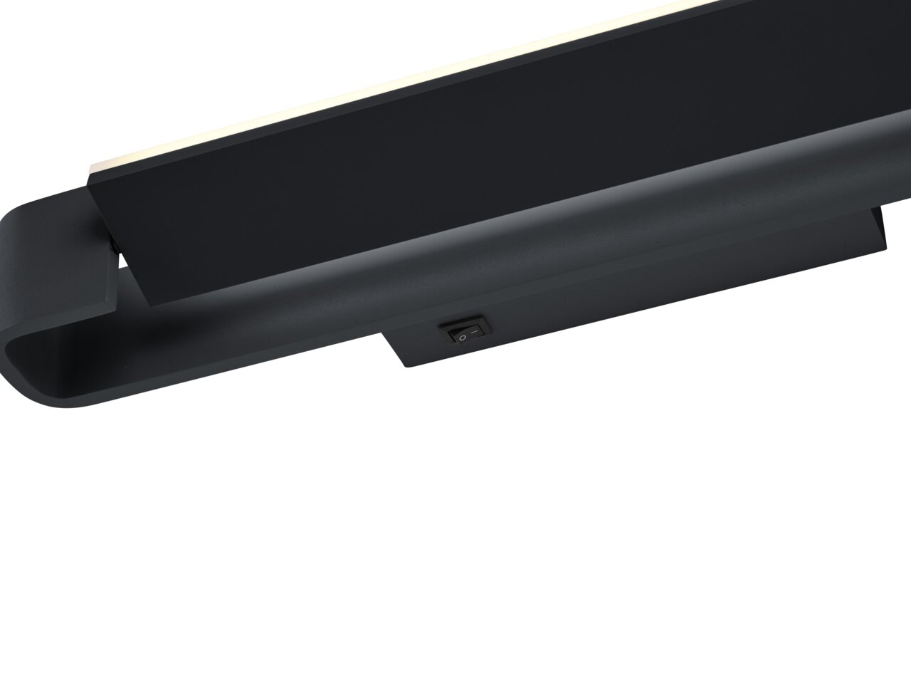 Schwarze LED-Wandleuchte BOX in seitlicher Perspektive mit Schalteransicht