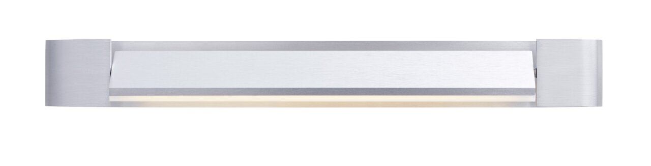 Moderne LED-Wandleuchte BOX in gebürstetem Aluminium, frontale Ansicht