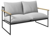 Modernes Gartenlounge-Set mit hellgrauen Kissen und schwarzem Metallrahmen, seitliche Perspektive