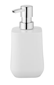 Keramik Seifenspender Adine in Weiß mit glänzendem Pumpkopf, Frontalansicht