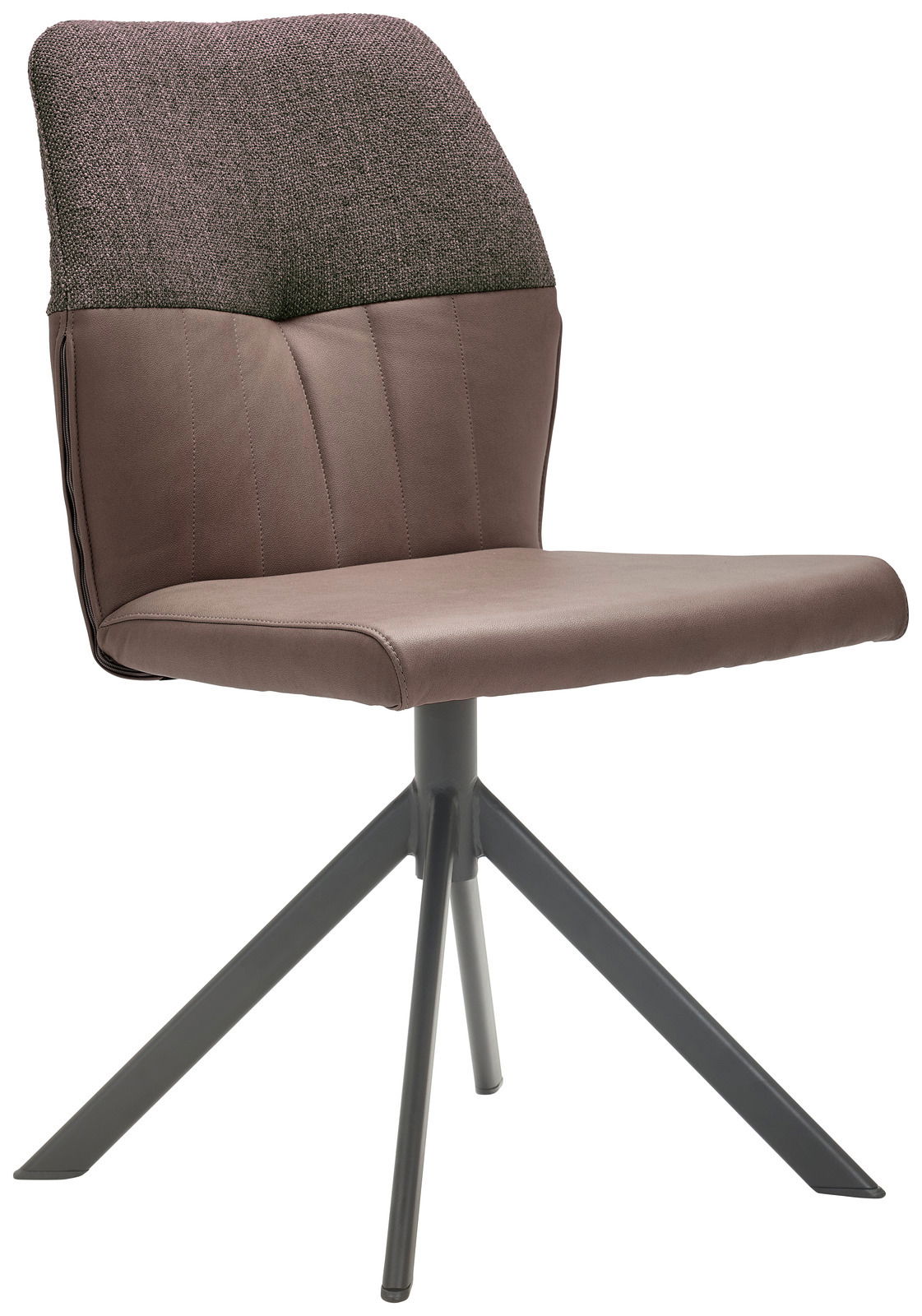 Moderner Stuhl mit gepolsterter Sitzfläche und Rückenlehne, seitliche Ansicht