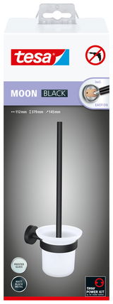 tesa MOON BLACK WC-Bürstenhalter aus mattschwarzem Metall und satiniertem Glas, seitliche Perspektive