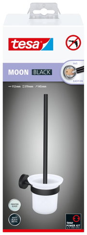 tesa MOON BLACK WC-Bürstenhalter aus mattschwarzem Metall und satiniertem Glas, seitliche Perspektive