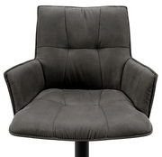 Grauer Barhocker mit gepolsterter Rückenlehne und Armlehnen, Vorderansicht