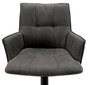 Grauer Barhocker mit gepolsterter Rückenlehne und Armlehnen, Vorderansicht