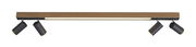 Moderne Deckenleuchte PURE-LINES mit Holzoptik und vier verstellbaren schwarzen Strahlern, seitliche Perspektive