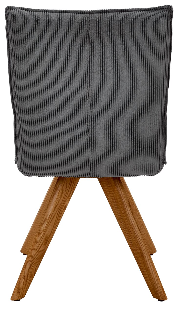 Johann Jakob Stuhl CALAS Rückansicht eines grauen, gerippten Stuhls mit Holzbeinen