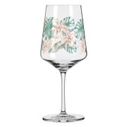 Wijnglas met tropisch bloemenpatroon, zijaanzicht