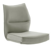 Bequeme, moderne Stuhllehne und Sitzfläche aus grauem Leder, seitliche Perspektive