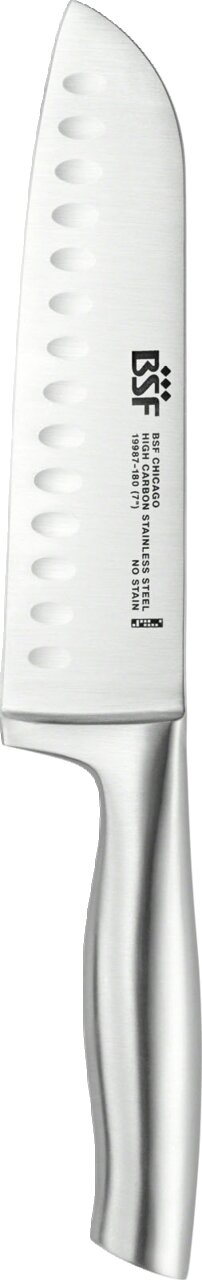 BSF Santokumesser CHICAGO Santokumesser Chicago aus Edelstahl, Seitenansicht mit Kullenschliff und ergonomischem Griff
