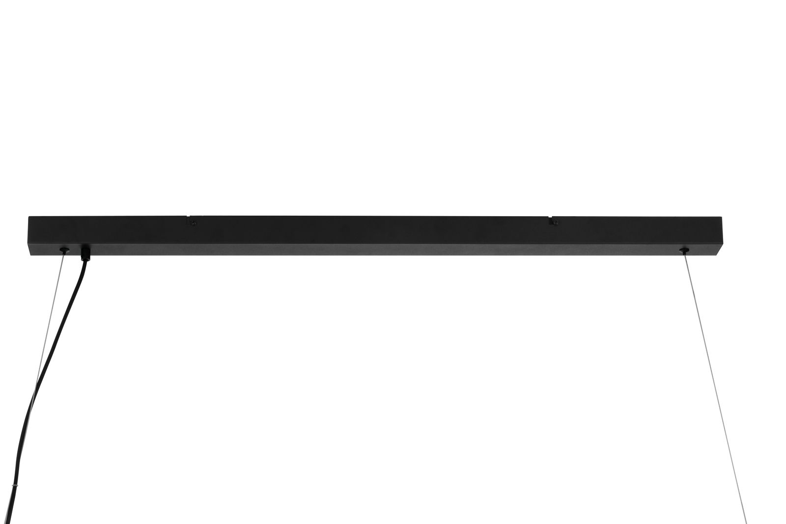 Schwarze LED-Hängeleuchte in rechteckiger Form, seitliche Perspektive