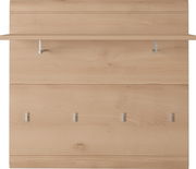 Garderobenpaneel aus Holz mit einer Ablage und fünf Haken, frontale Ansicht