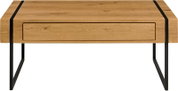 Moderner Couchtisch aus Holz mit Metallbeinen, Frontalansicht
