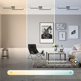 Moderne LED Deckenleuchte in Schwarz, dreifache Perspektive mit variabler Farbtemperatur.