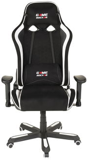 Schwarzer Gaming Stuhl mit weißen Akzenten, Vorderansicht