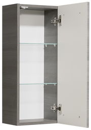 Geöffneter Wandschrank mit zwei Glasböden, seitliche Perspektive